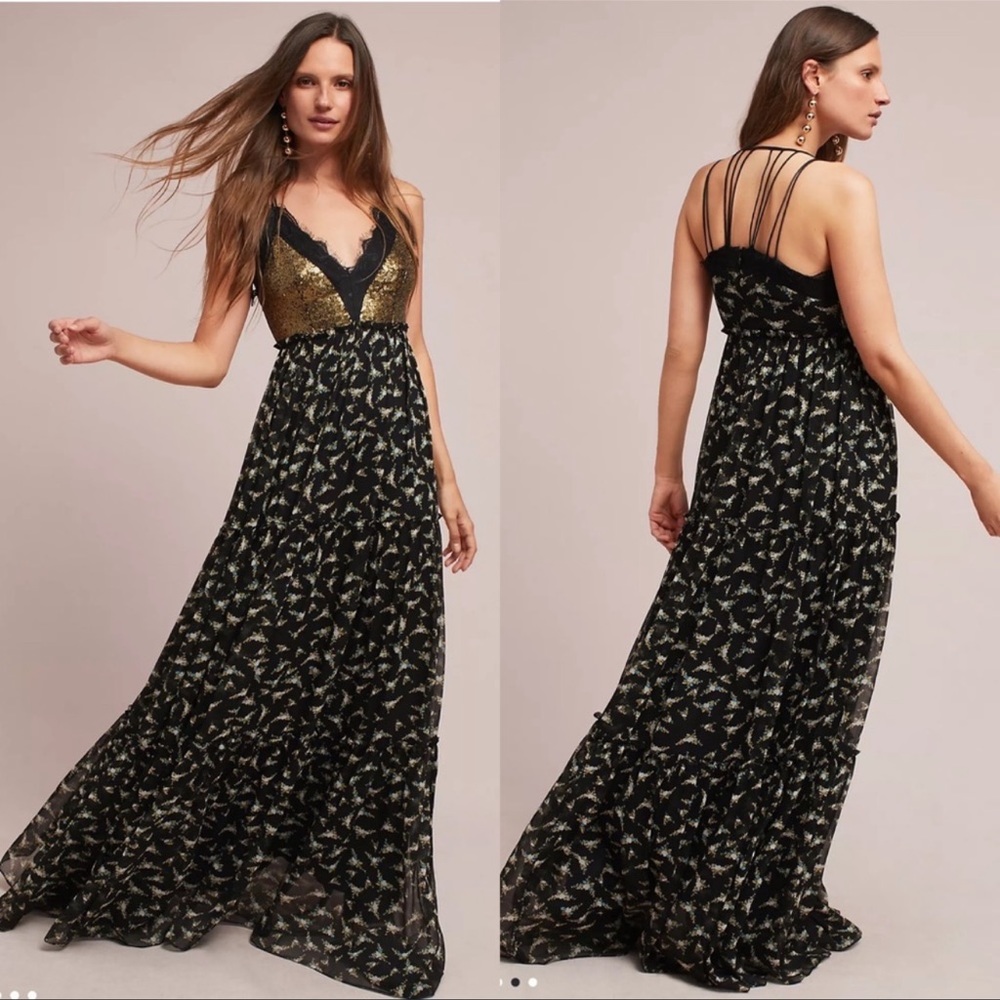 Ranna Gill dress from Anthropologie, black with gold sequins